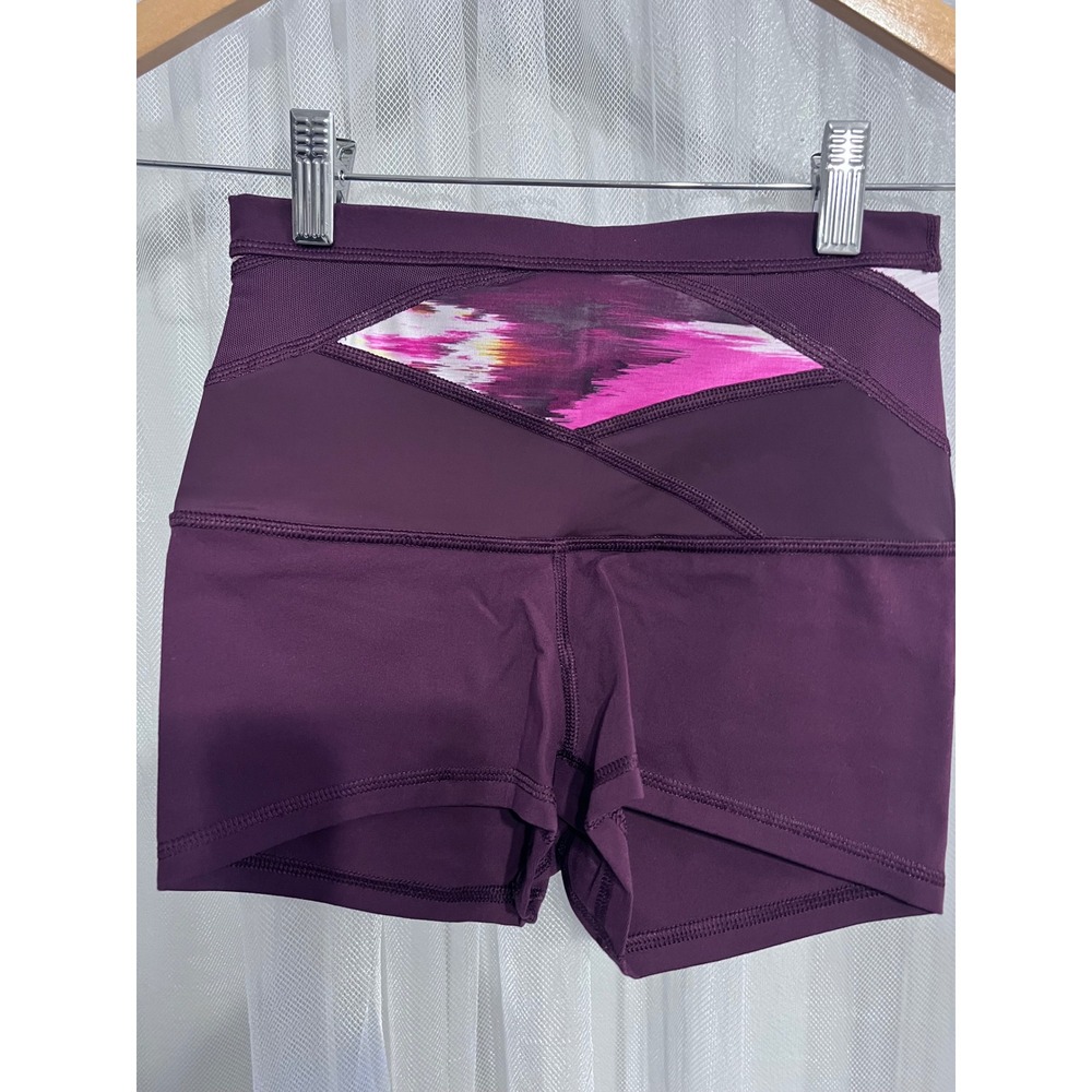 Lululemon Plum Purple Crossover V-Waist Mesh Yoga Shorts Women Size 4